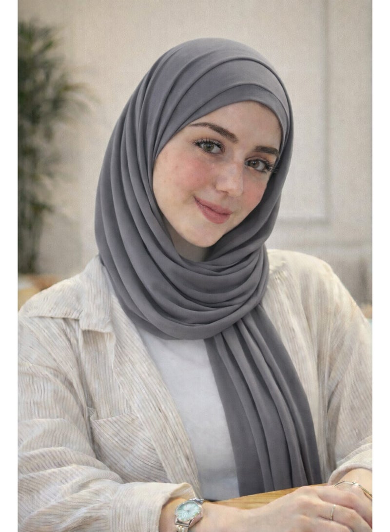 طرحة قطن ليكرا مع بندانة  باللون الرمادي مقاس 2 متر × 60 سم  خامة مريحة وثبات طوال اليوم - Image 2